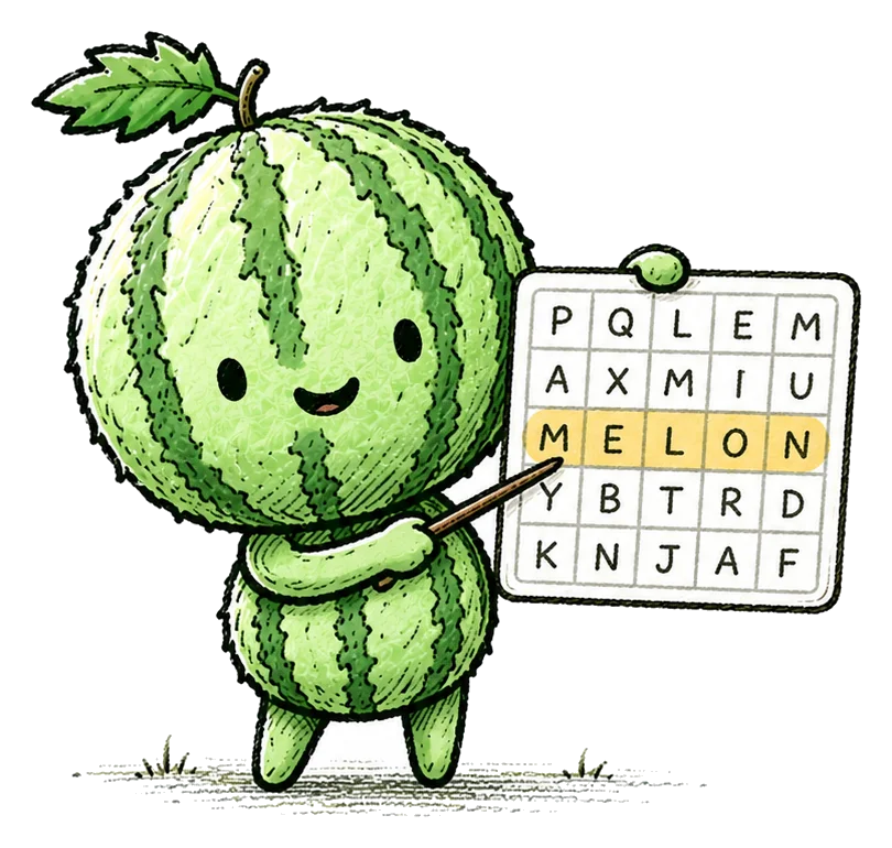 Le petit melon présente une grille de mots